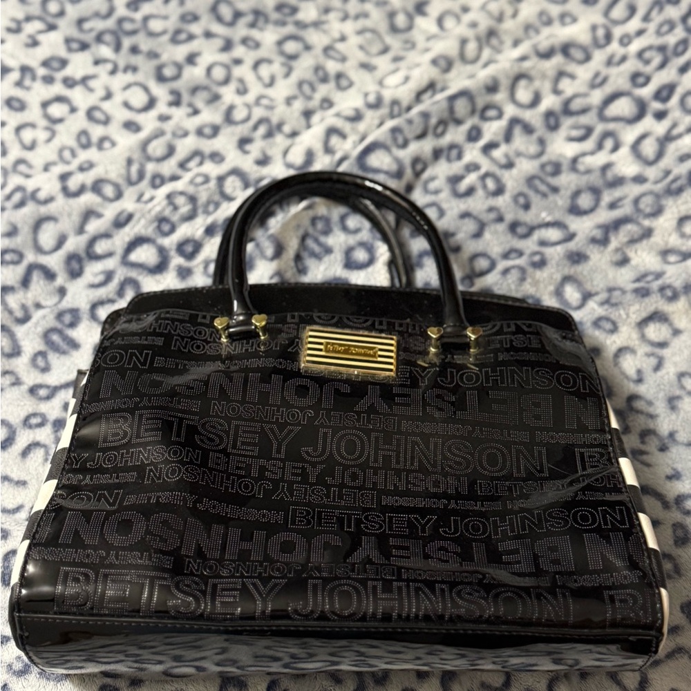 Betsey Johnson Black Satchel with Gold Accents